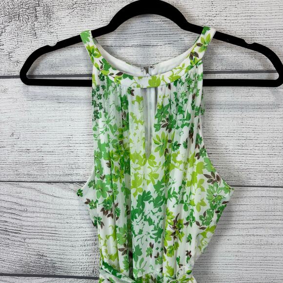 DKNY Women's Spring Green & White Floral High Neck Sleeveless Dress Size 8 - Picture 2 of 8